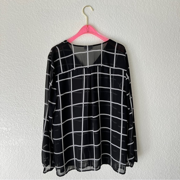 Charter Club Plaid Semi Sheer Rainfall Long Sleeve Blouse Size Large - Picture 7 of 8